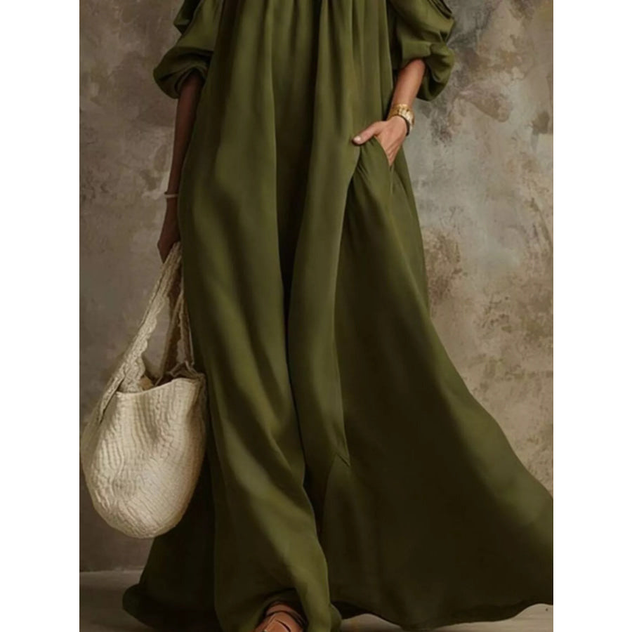 Full Size Cold-Shoulder Linen Maxi Dress Plus Apparel and Accessories