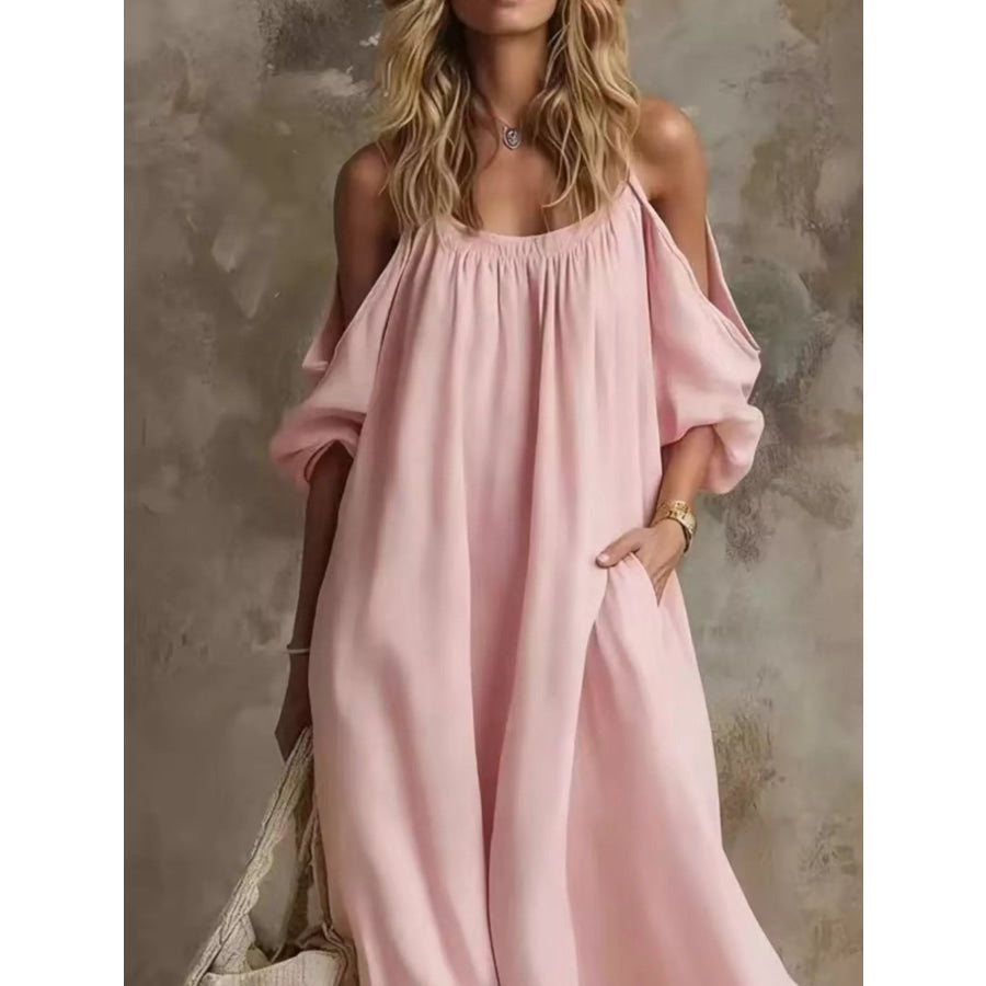 Full Size Cold-Shoulder Linen Maxi Dress Plus Apparel and Accessories