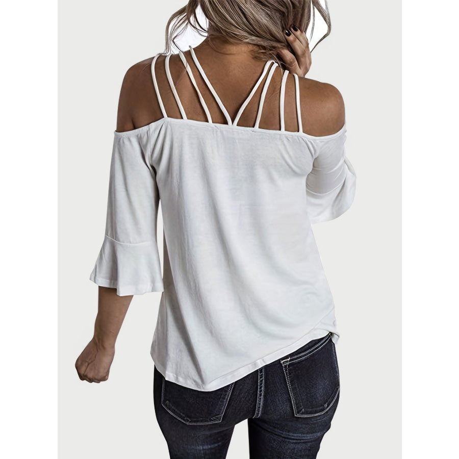 Full Size Cold Shoulder Three-Quarter Sleeve Blouse Apparel and Accessories