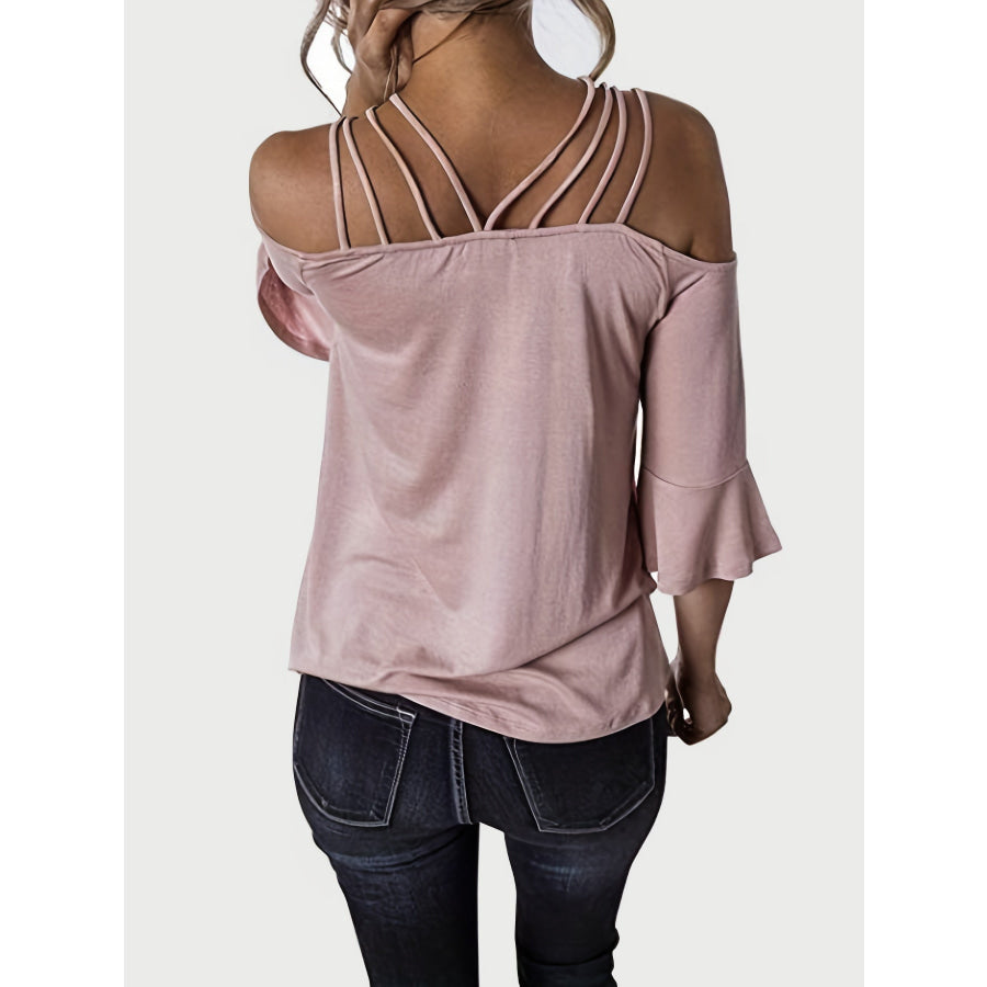 Full Size Cold Shoulder Three-Quarter Sleeve Blouse Apparel and Accessories