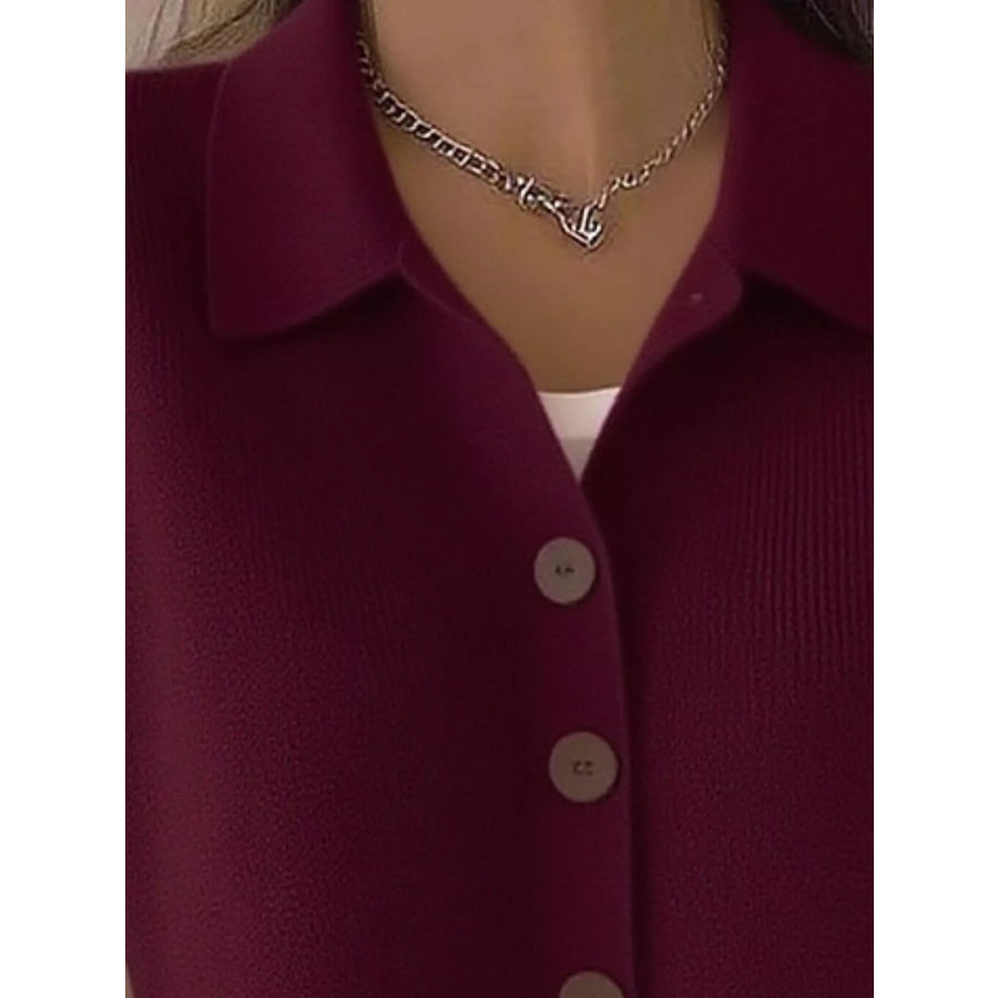 Full Size Collared Button-Down Knit Cardigan Plus Apparel and Accessories