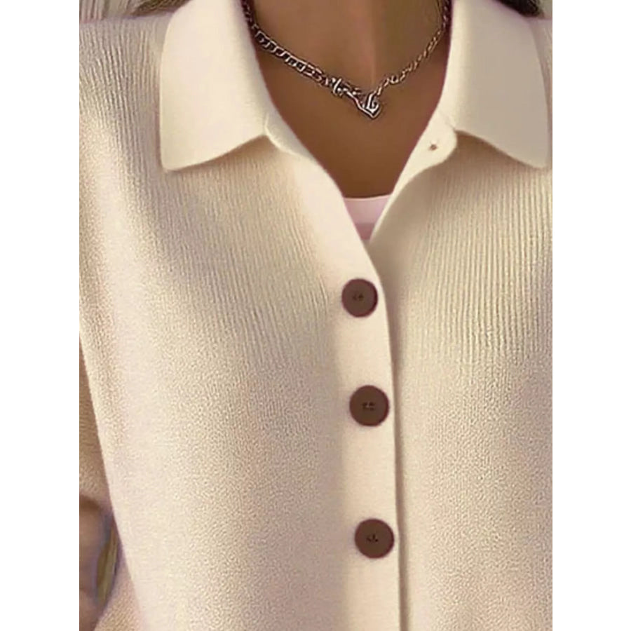 Full Size Collared Button-Down Knit Cardigan Plus Apparel and Accessories