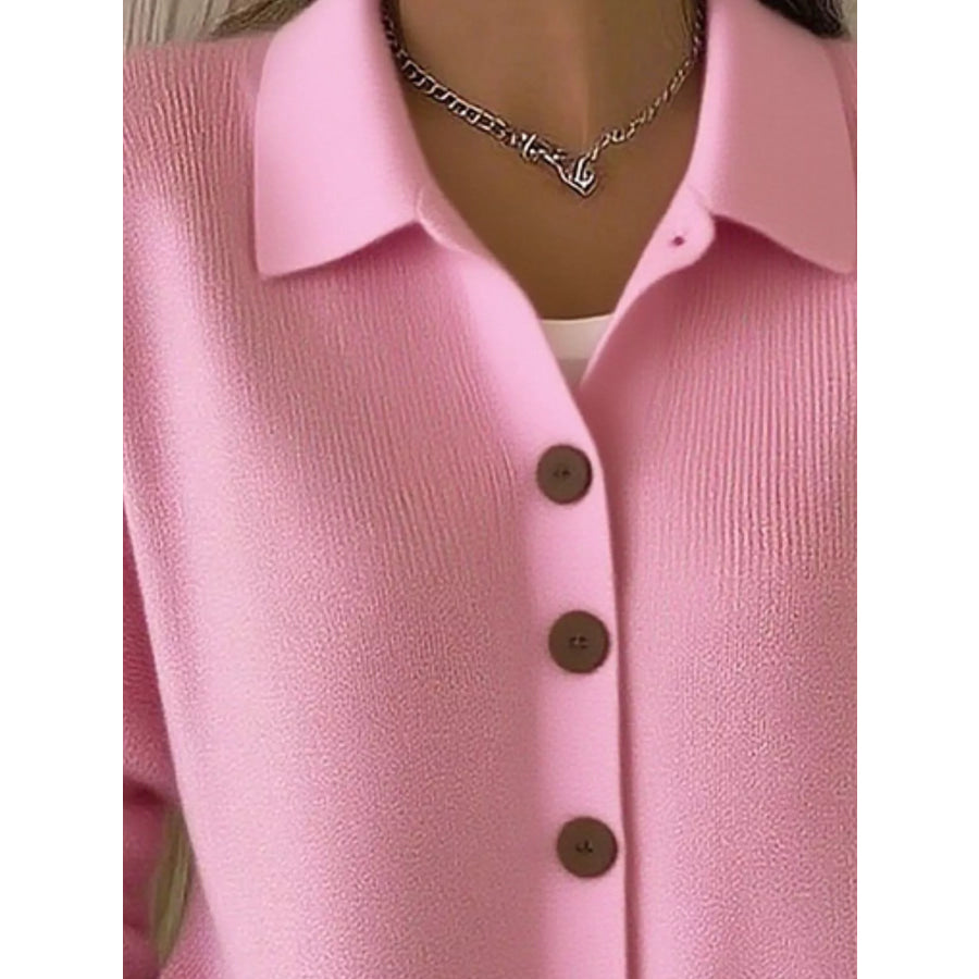 Full Size Collared Button-Down Knit Cardigan Plus Apparel and Accessories