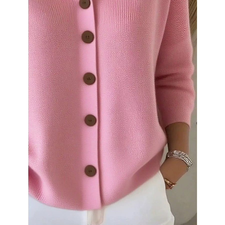 Full Size Collared Button-Down Knit Cardigan Plus Apparel and Accessories