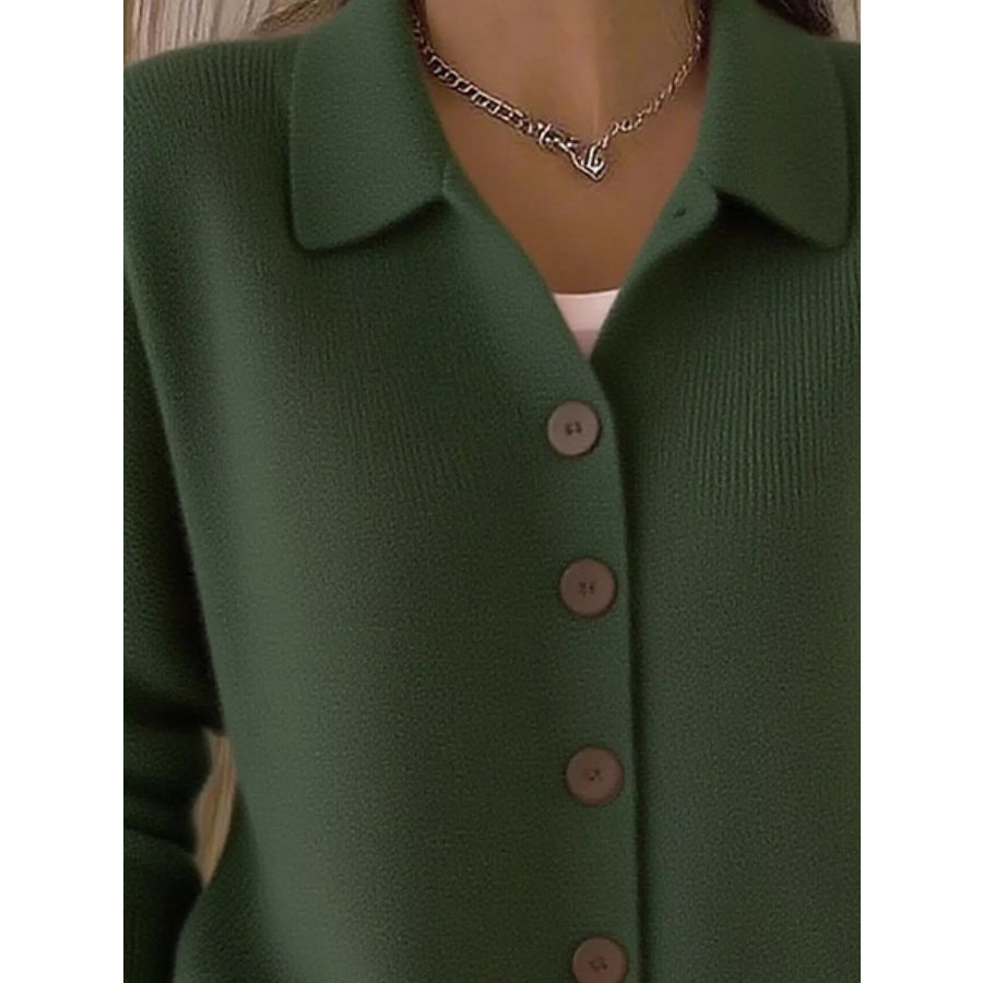 Full Size Collared Button-Down Knit Cardigan Plus Apparel and Accessories