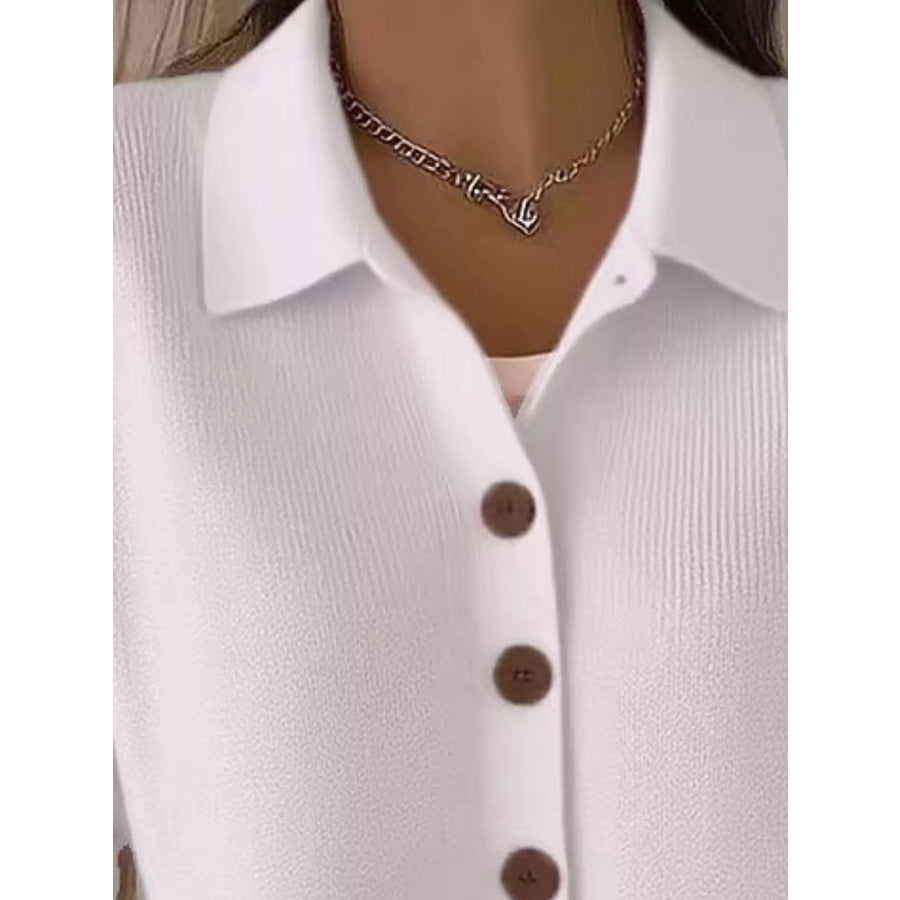 Full Size Collared Button-Down Knit Cardigan Plus Apparel and Accessories