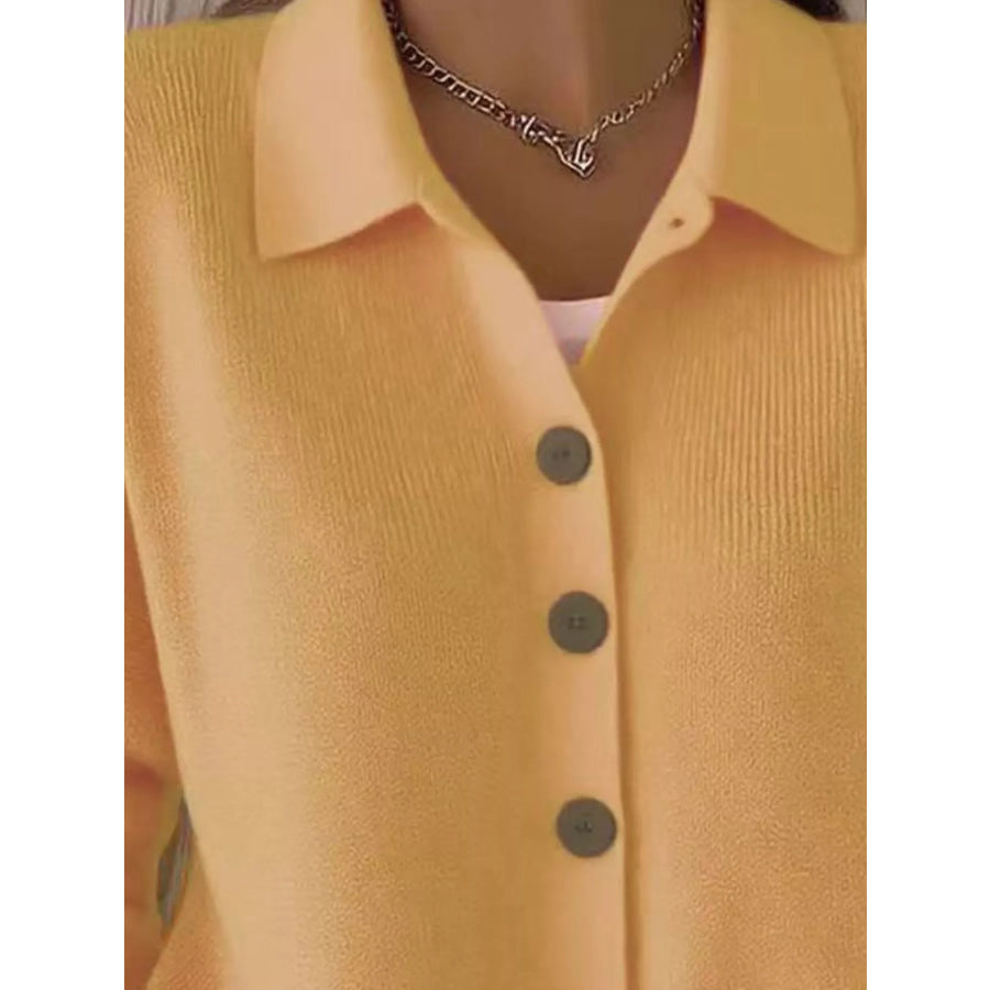 Full Size Collared Button-Down Knit Cardigan Plus Apparel and Accessories