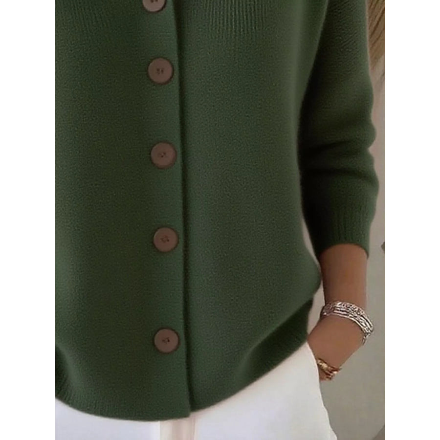 Full Size Collared Button-Down Knit Cardigan Plus Apparel and Accessories