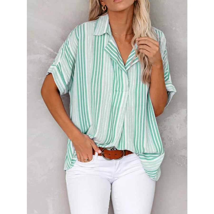 Full Size Collared Neck Half Sleeve Shirt Plus Size Apparel and Accessories