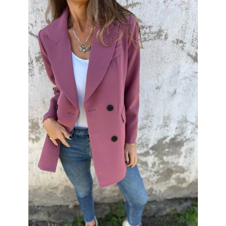 Full Size Collared Neck Long Sleeve Blazer Apparel and Accessories