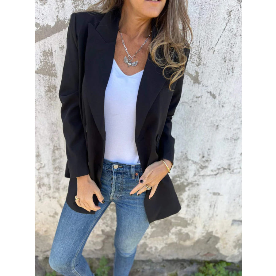 Full Size Collared Neck Long Sleeve Blazer Apparel and Accessories