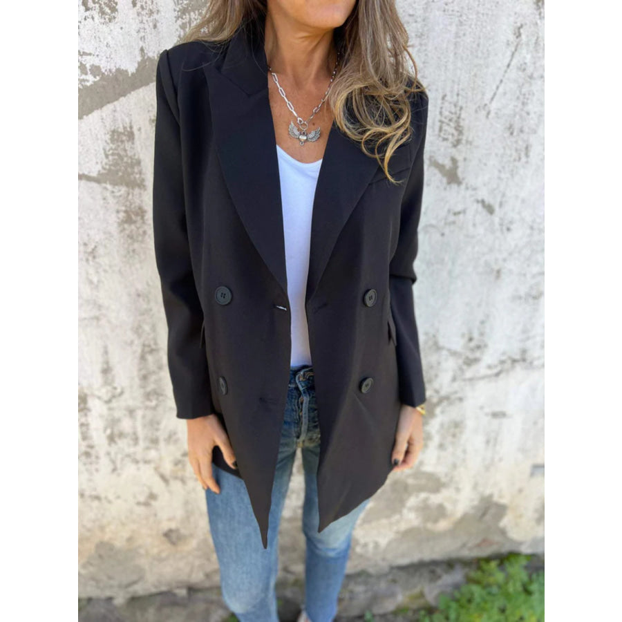 Full Size Collared Neck Long Sleeve Blazer Black / S Apparel and Accessories