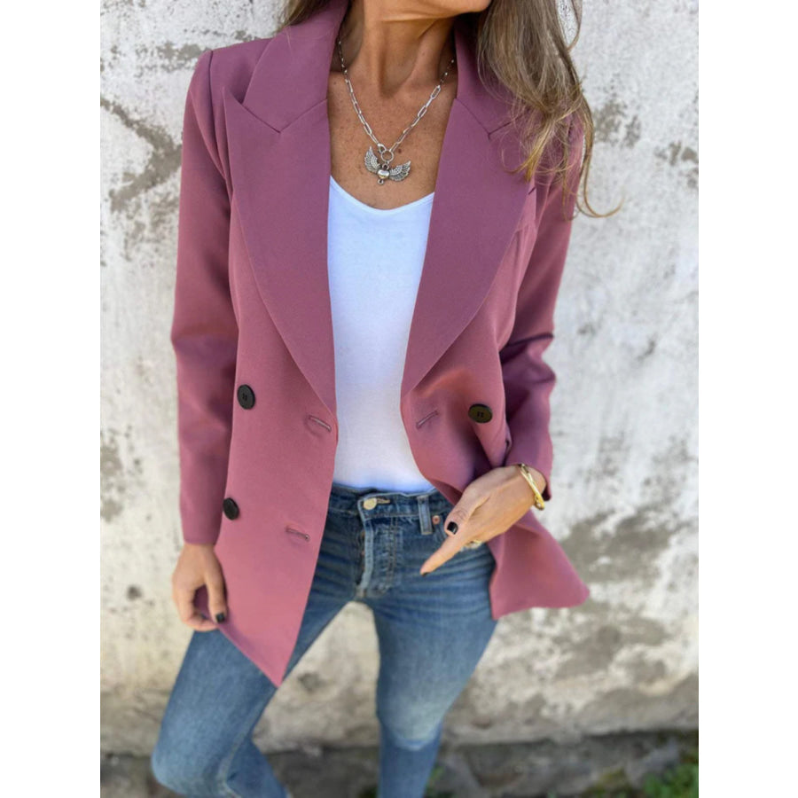 Full Size Collared Neck Long Sleeve Blazer Dusty Pink / S Apparel and Accessories