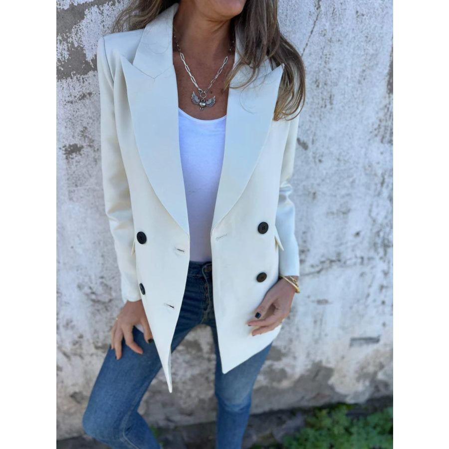 Full Size Collared Neck Long Sleeve Blazer Ivory / S Apparel and Accessories