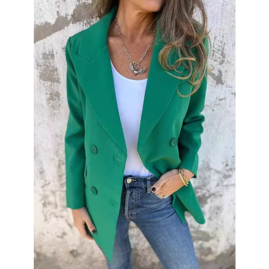 Full Size Collared Neck Long Sleeve Blazer Turquoise / S Apparel and Accessories