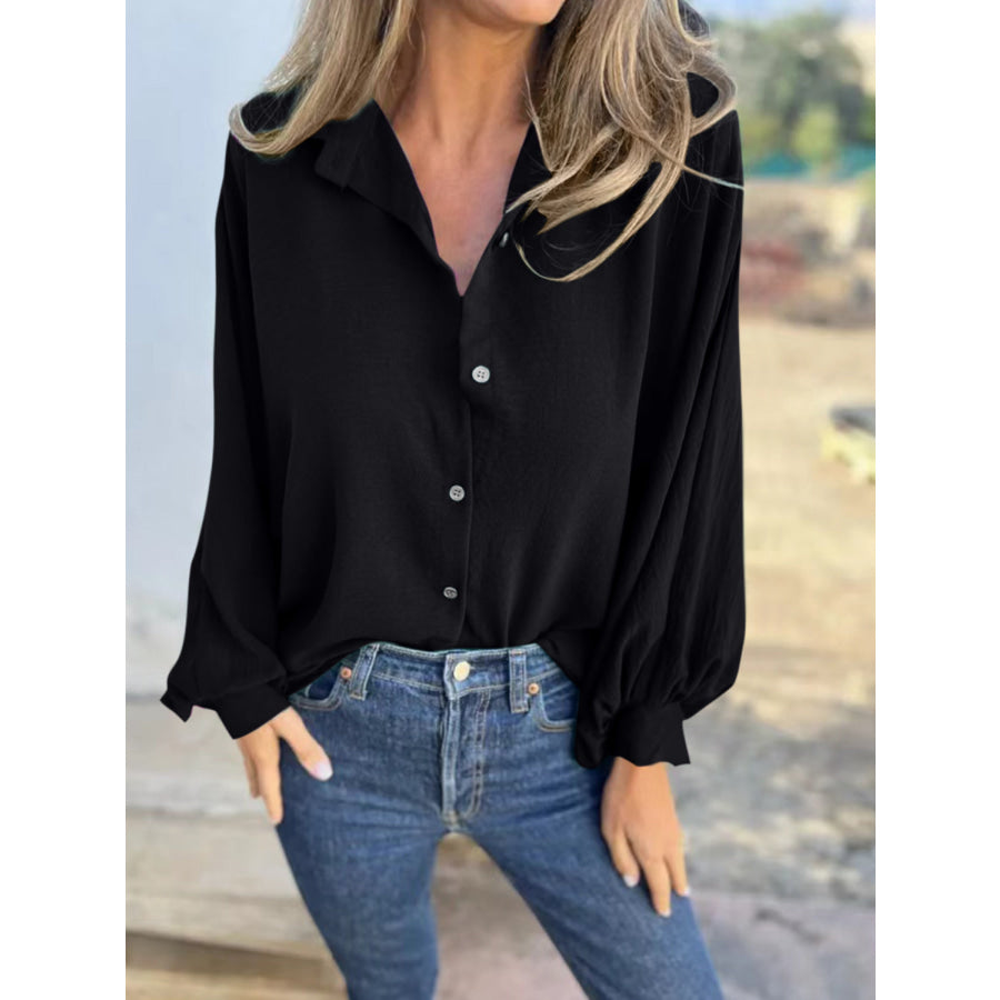 Full Size Collared Neck Long Sleeve Shirt Apparel and Accessories