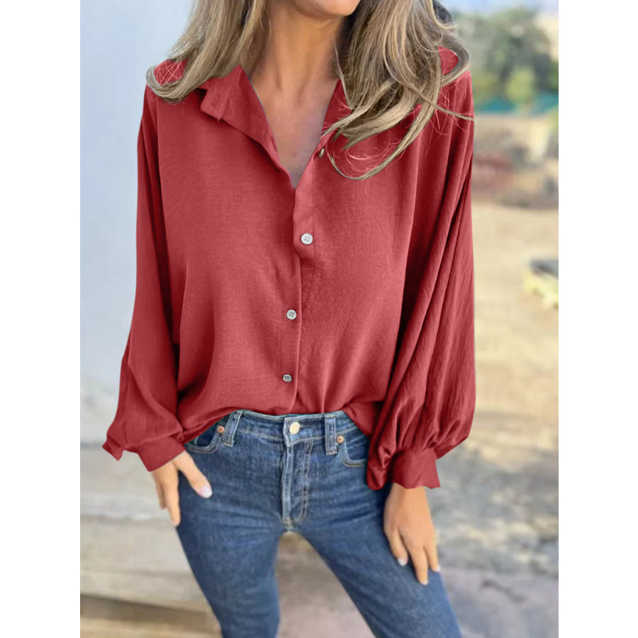 Full Size Collared Neck Long Sleeve Shirt Apparel and Accessories