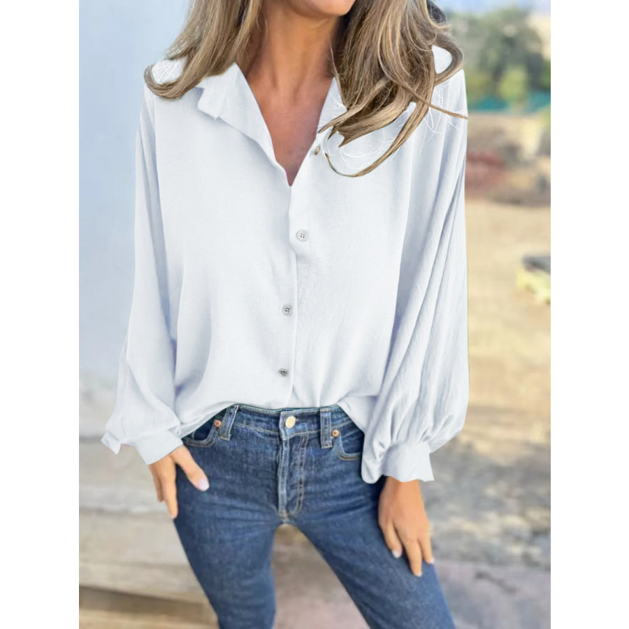 Full Size Collared Neck Long Sleeve Shirt Apparel and Accessories