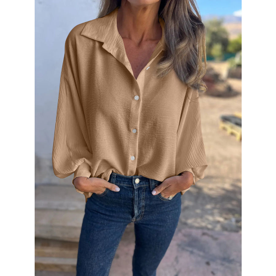 Full Size Collared Neck Long Sleeve Shirt Apparel and Accessories