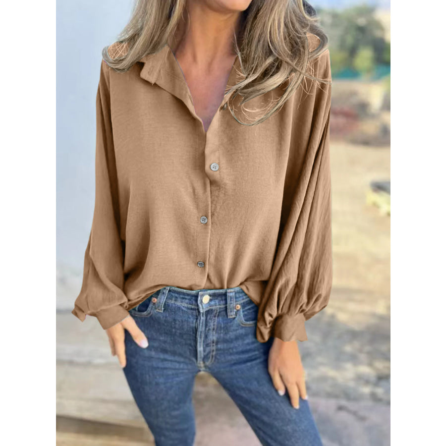 Full Size Collared Neck Long Sleeve Shirt Apparel and Accessories