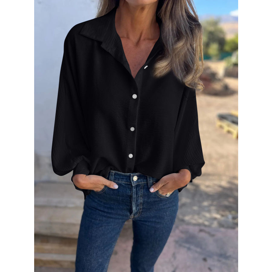 Full Size Collared Neck Long Sleeve Shirt Apparel and Accessories