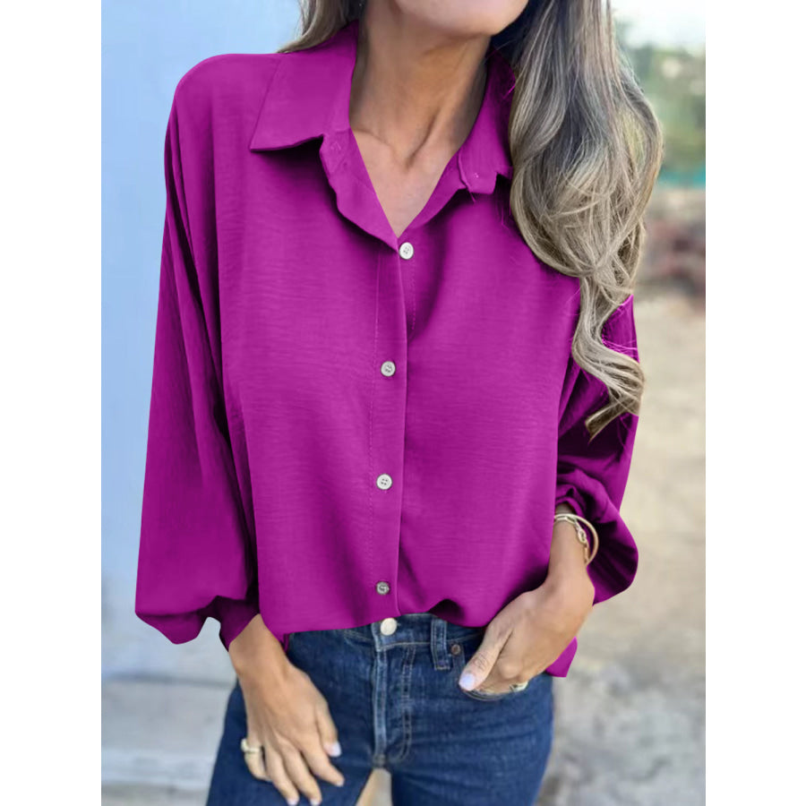 Full Size Collared Neck Long Sleeve Shirt Apparel and Accessories