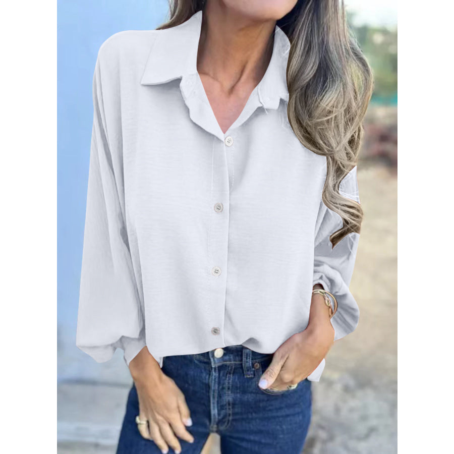 Full Size Collared Neck Long Sleeve Shirt Apparel and Accessories