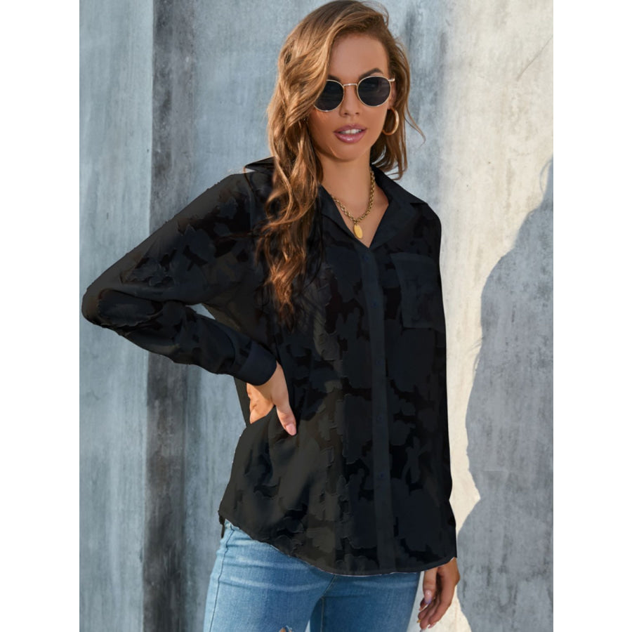 Full Size Collared Neck Long Sleeve Shirt Plus Size Apparel and Accessories