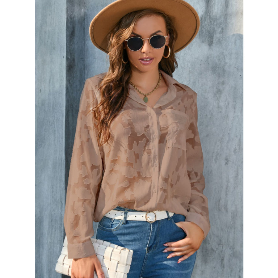 Full Size Collared Neck Long Sleeve Shirt Plus Size Apparel and Accessories