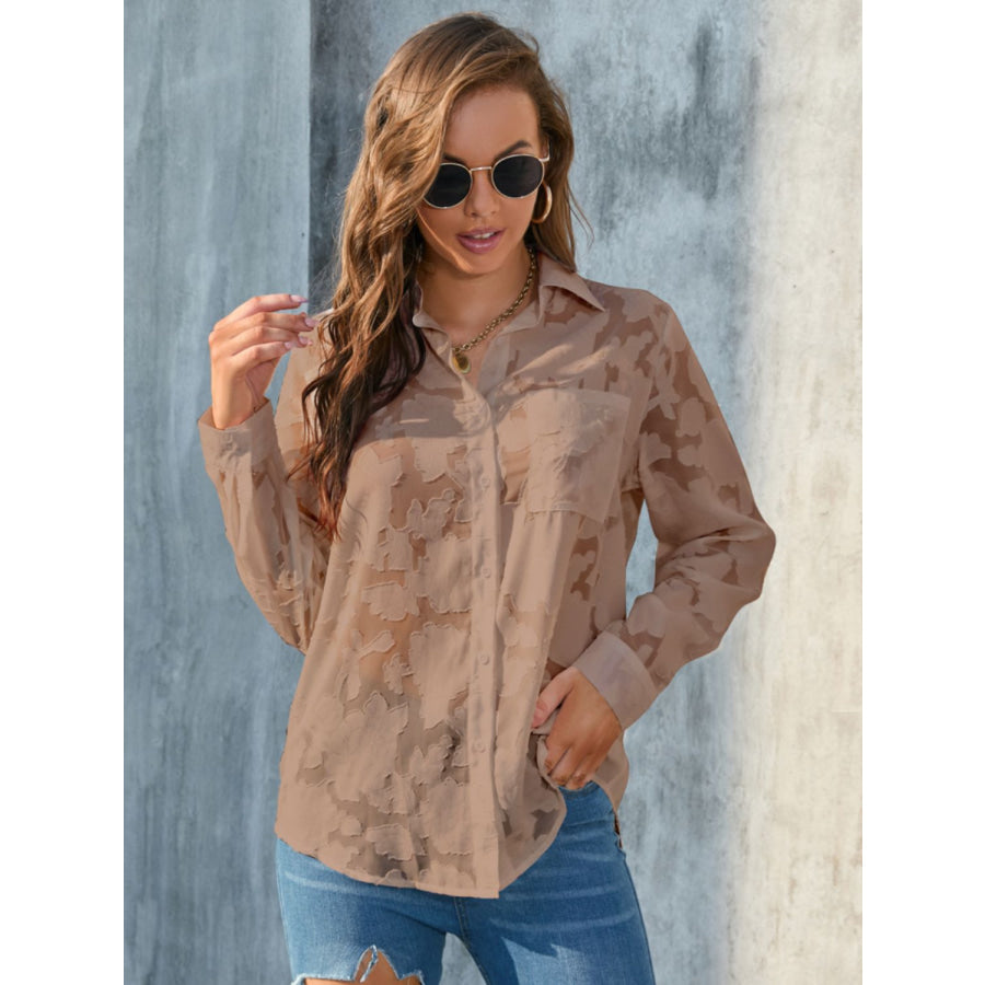 Full Size Collared Neck Long Sleeve Shirt Plus Size Apparel and Accessories