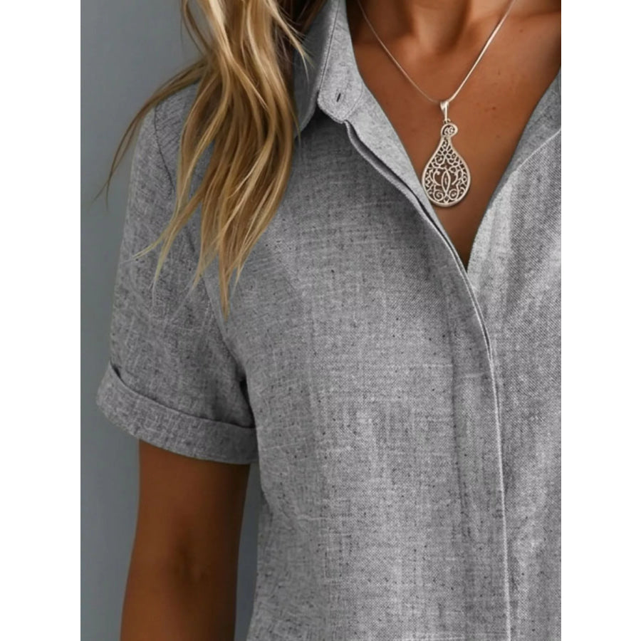 Full Size Collared Neck Short Sleeve Shirt Plus Size Apparel and Accessories