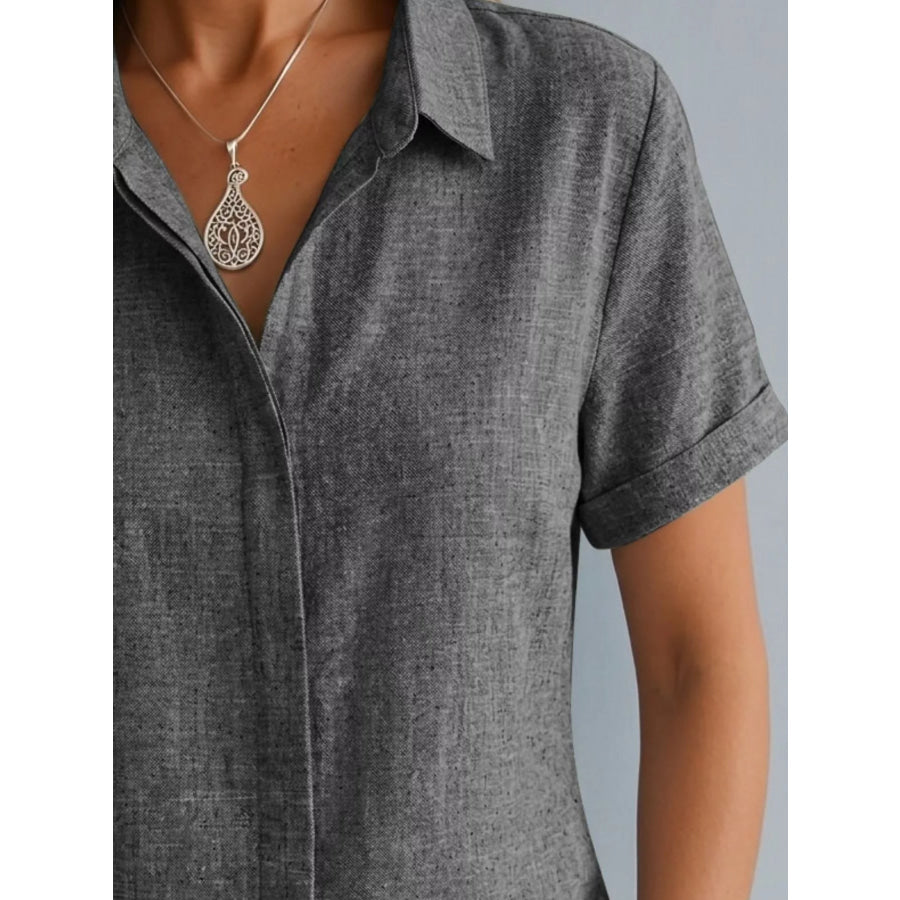 Full Size Collared Neck Short Sleeve Shirt Plus Size Apparel and Accessories