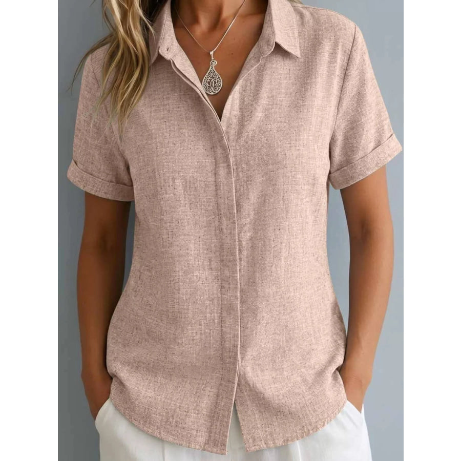 Full Size Collared Neck Short Sleeve Shirt Plus Size Apparel and Accessories