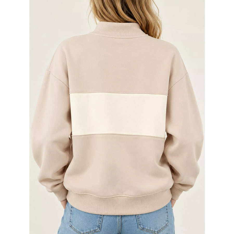 Full Size Color Block Snap-Button Sweatshirt Plus Apparel and Accessories