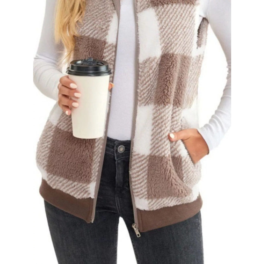 Full Size Color Block Zip Up Vest Coat Plus Size Apparel and Accessories