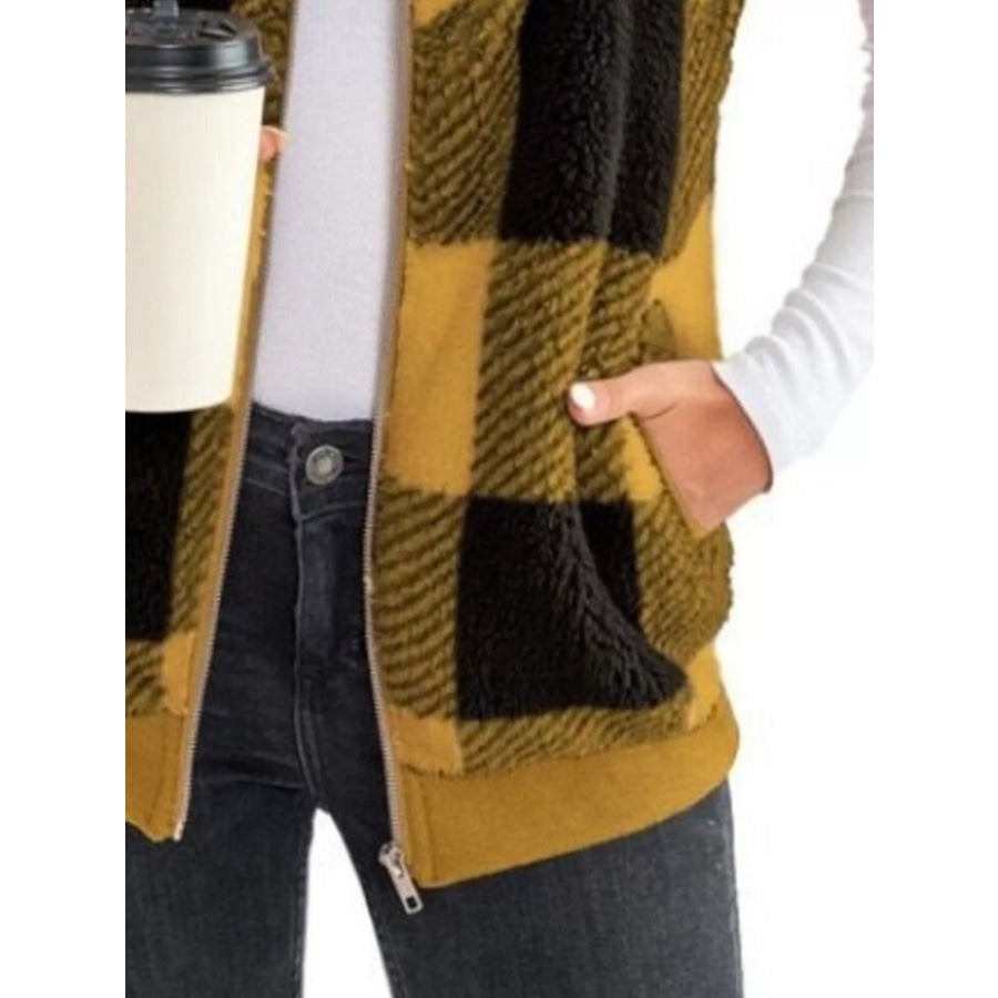 Full Size Color Block Zip Up Vest Coat Plus Size Apparel and Accessories
