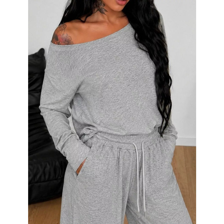 Full Size Comfortable Loose Fit One-Shoulder T-Shirt and Pants Set Plus Size Apparel and Accessories