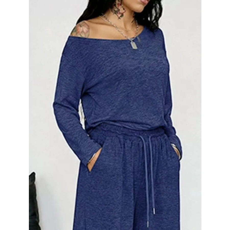 Full Size Comfortable Loose Fit One-Shoulder T-Shirt and Pants Set Plus Size Apparel and Accessories