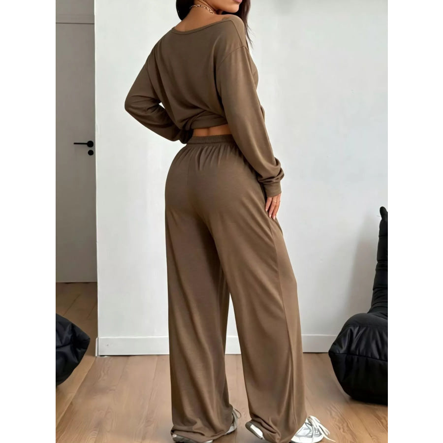 Full Size Comfortable Loose Fit One-Shoulder T-Shirt and Pants Set Plus Size Apparel and Accessories