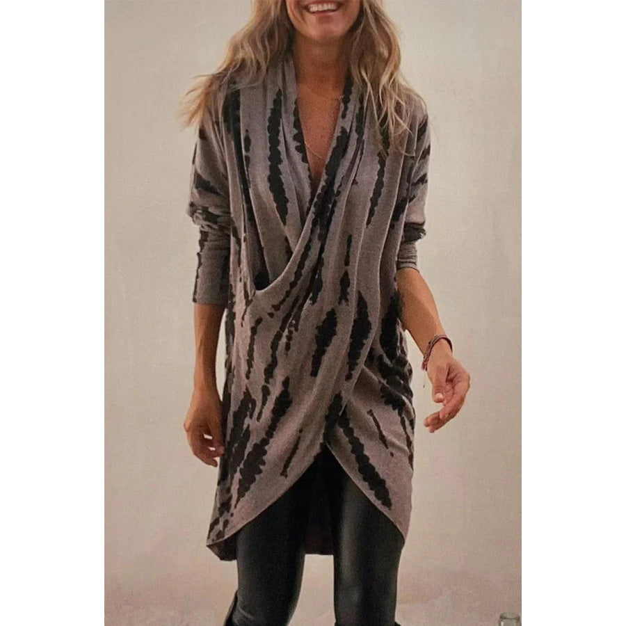 Full Size Contrast Long Sleeve Longline Top Taupe / S Apparel and Accessories