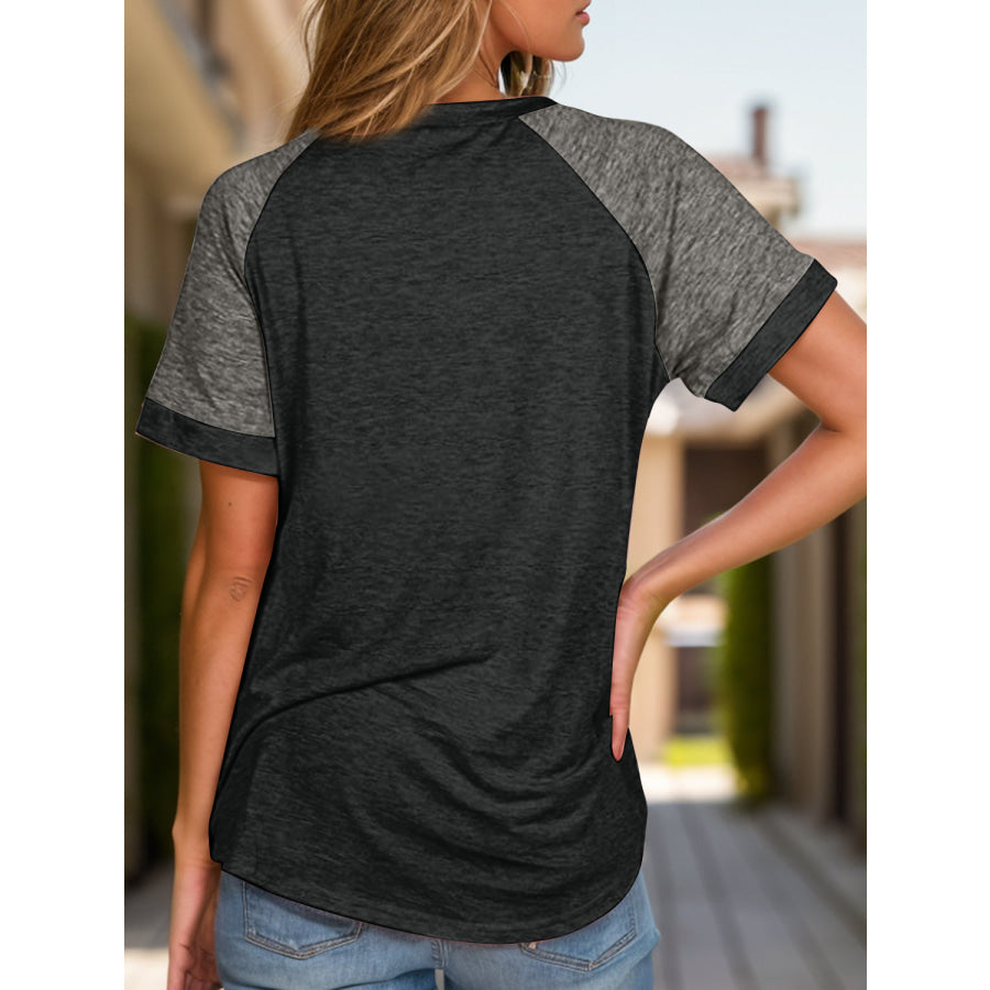 Full Size Contrast Round Neck Short Sleeve T-Shirt Apparel and Accessories