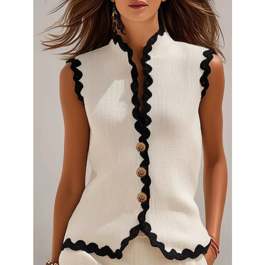Full Size Contrast Scalloped Trim Sleeveless Top and Shorts Set Plus Size Apparel and Accessories