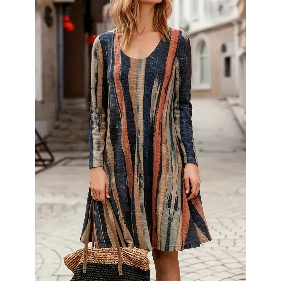 Full Size Contrast Stripes Long Sleeve Mini Dress Navy / S Apparel and Accessories