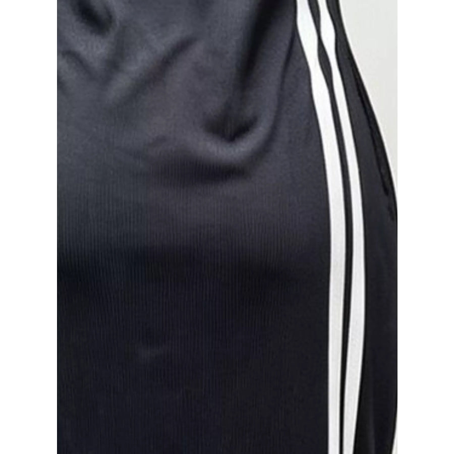 Full Size Contrast Stripes Short Sleeve Midi Dress Plus Apparel and Accessories