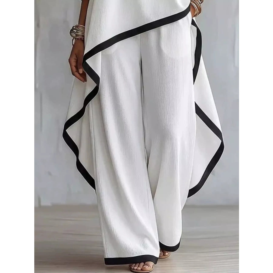 Full Size Contrast Trim High-Low Top and Pants Set Plus Apparel Accessories