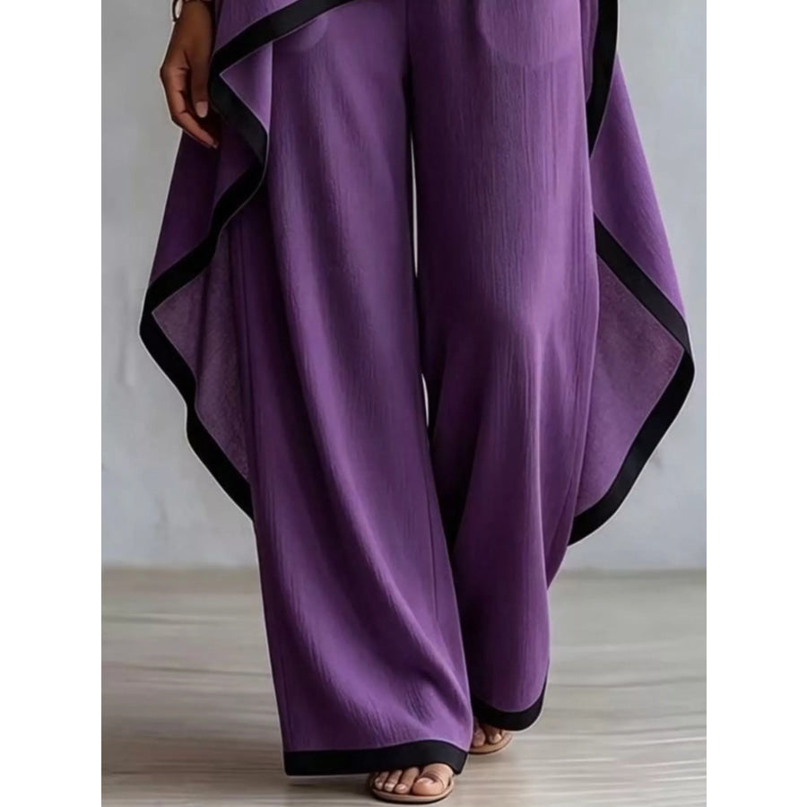 Full Size Contrast Trim High-Low Top and Pants Set Plus Apparel Accessories