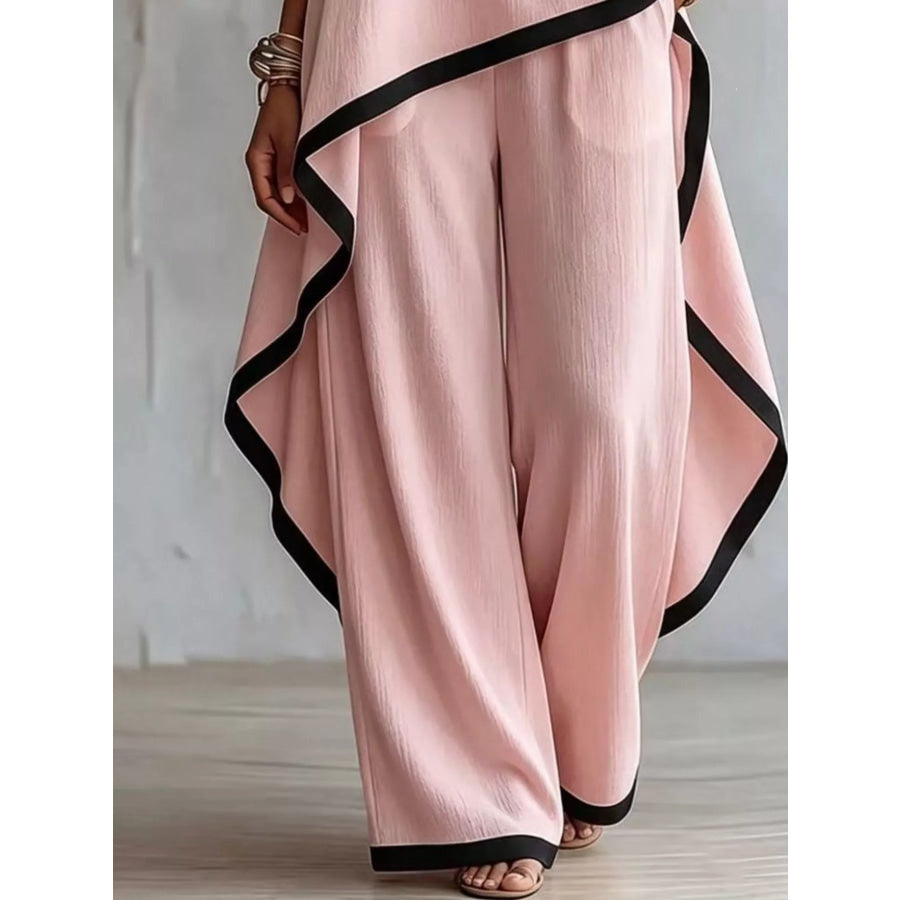 Full Size Contrast Trim High-Low Top and Pants Set Plus Apparel Accessories