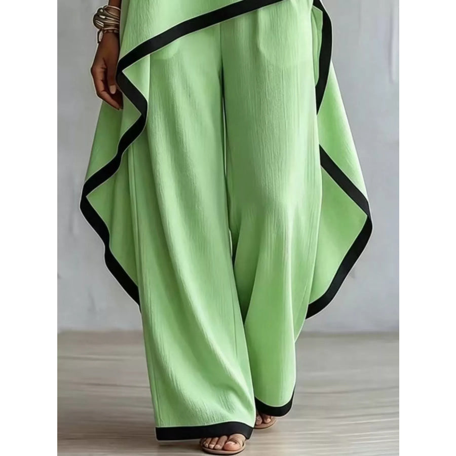 Full Size Contrast Trim High-Low Top and Pants Set Plus Apparel Accessories