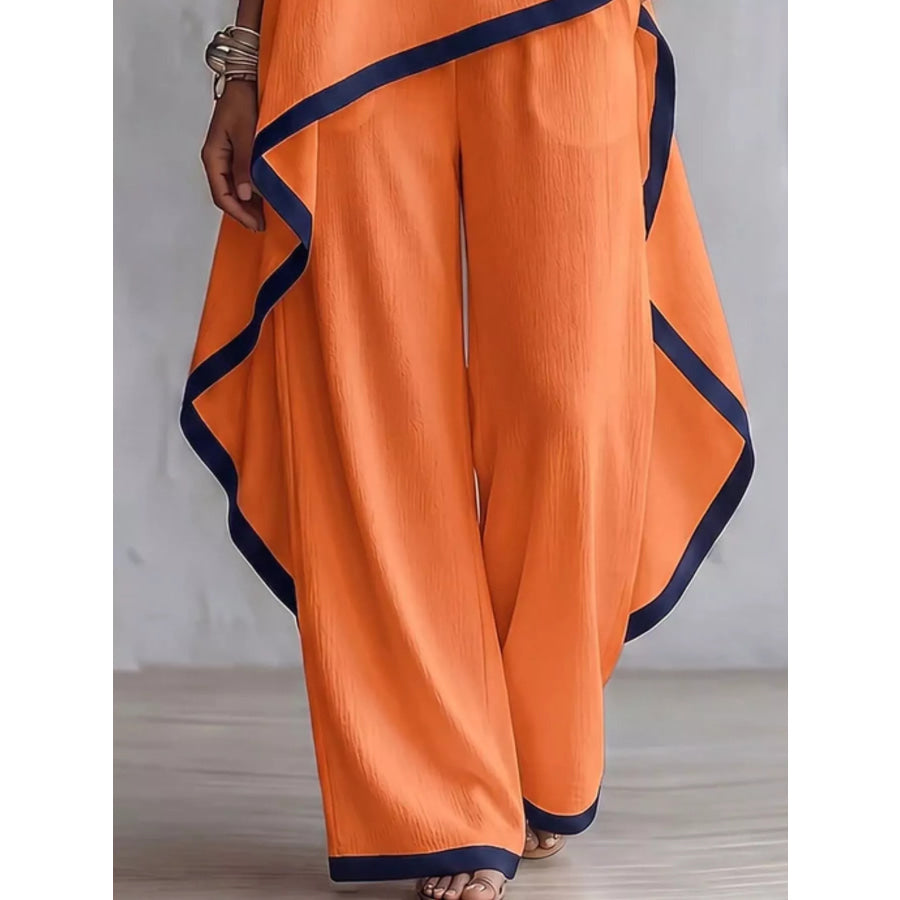 Full Size Contrast Trim High-Low Top and Pants Set Plus Apparel Accessories