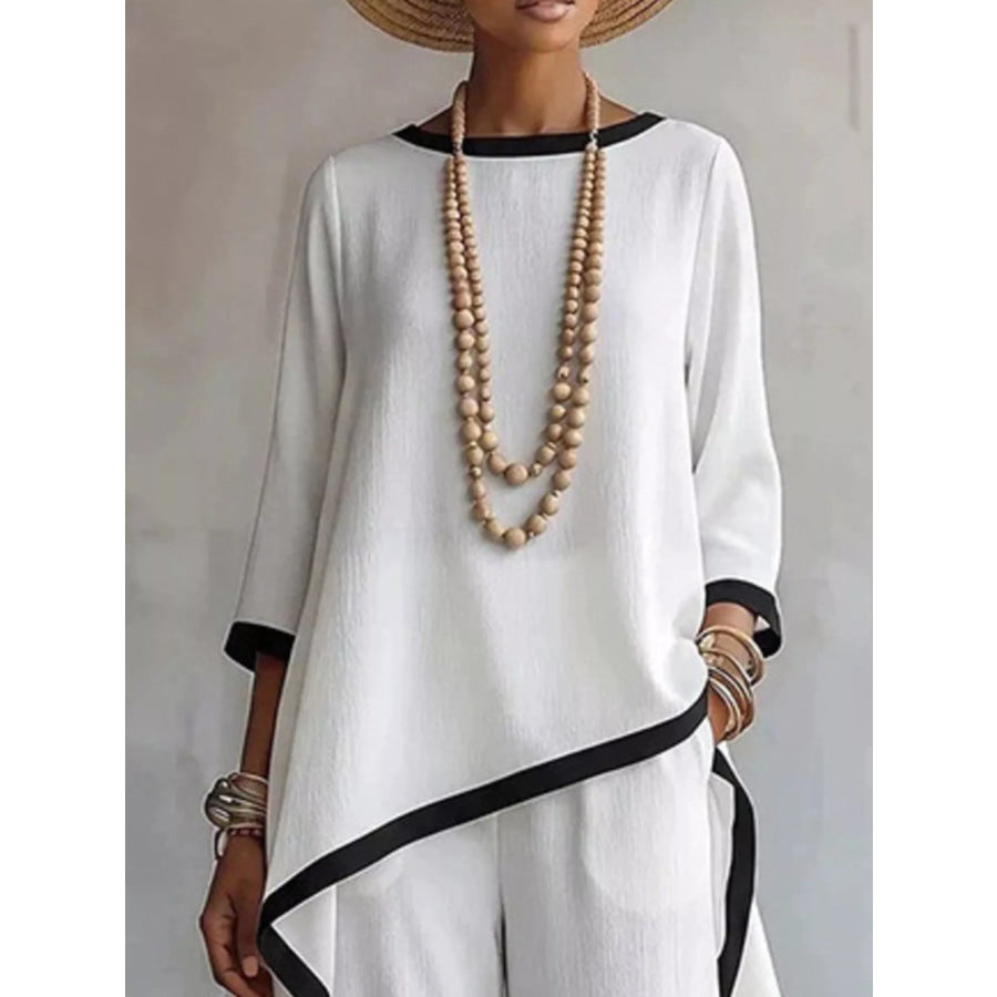 Full Size Contrast Trim High-Low Top and Pants Set Plus Apparel Accessories